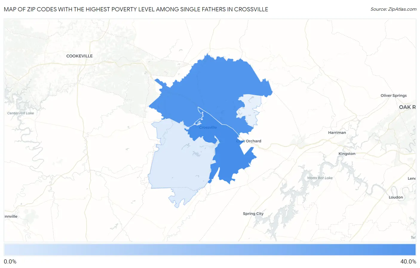Zip Codes with the Highest Poverty Level Among Single Fathers in Crossville Map