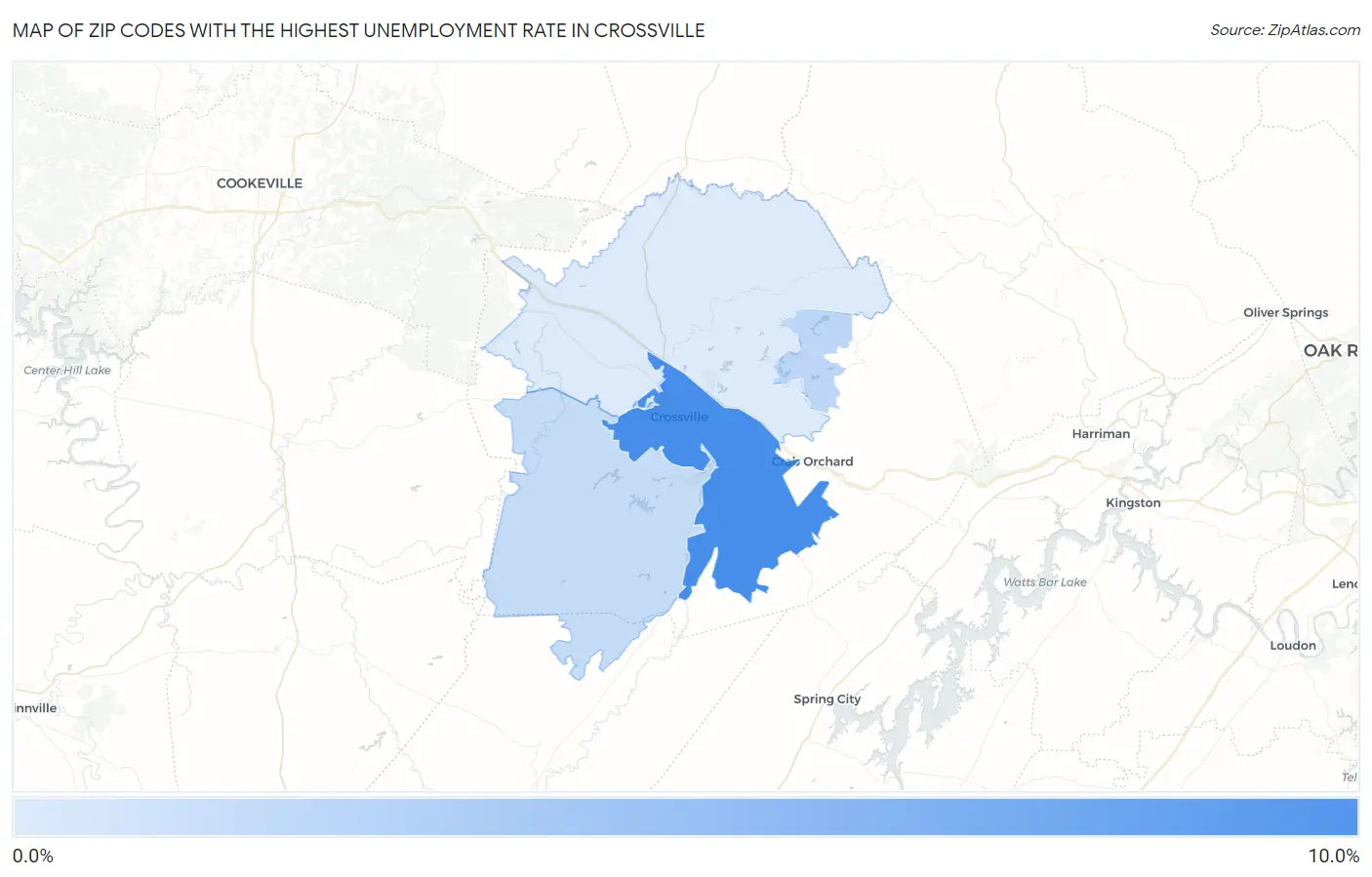 Zip Codes with the Highest Unemployment Rate in Crossville Map