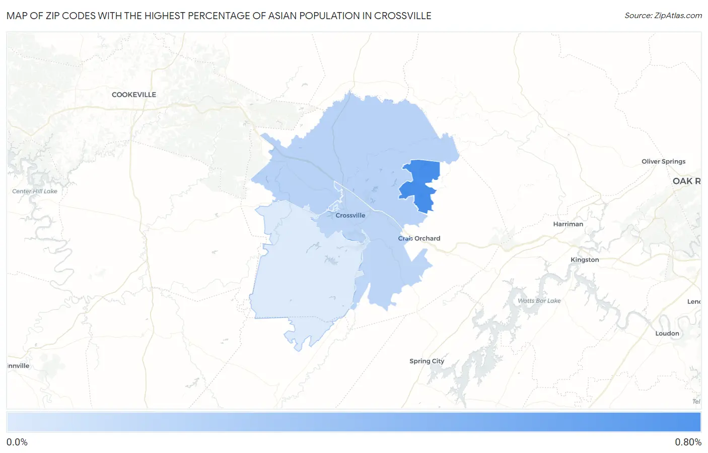 Zip Codes with the Highest Percentage of Asian Population in Crossville Map