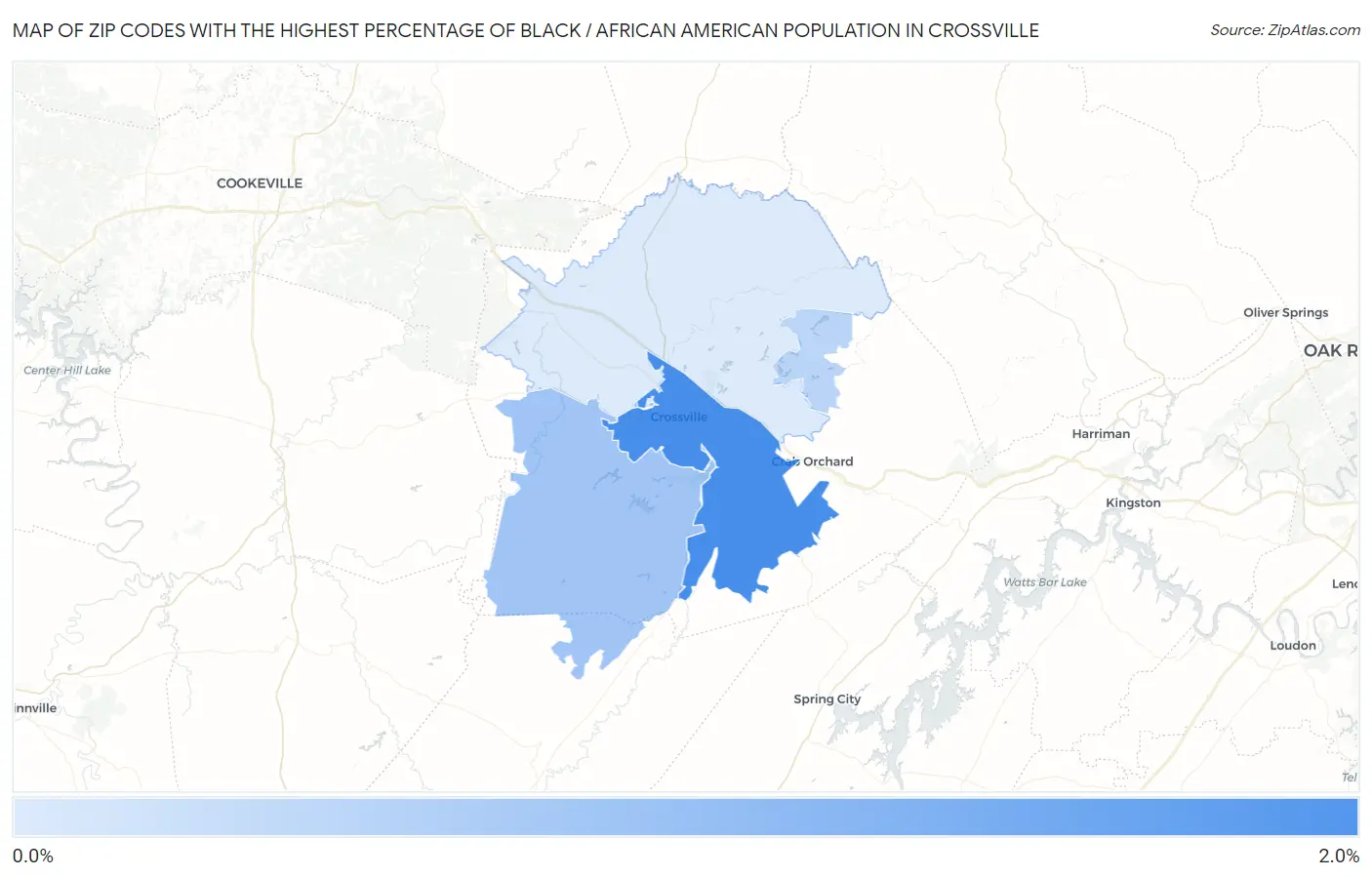 Zip Codes with the Highest Percentage of Black / African American Population in Crossville Map