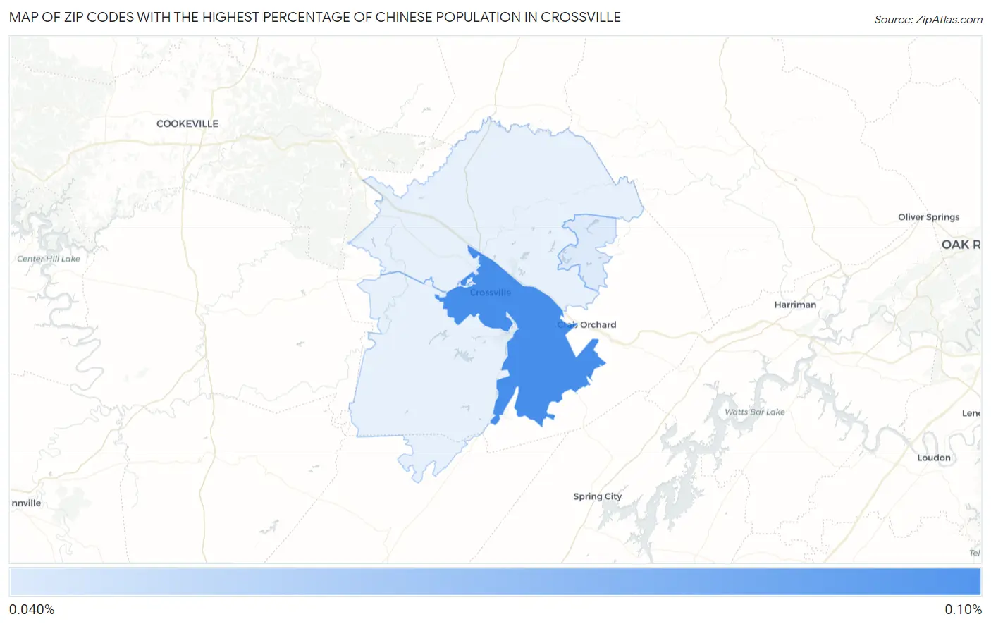 Zip Codes with the Highest Percentage of Chinese Population in Crossville Map