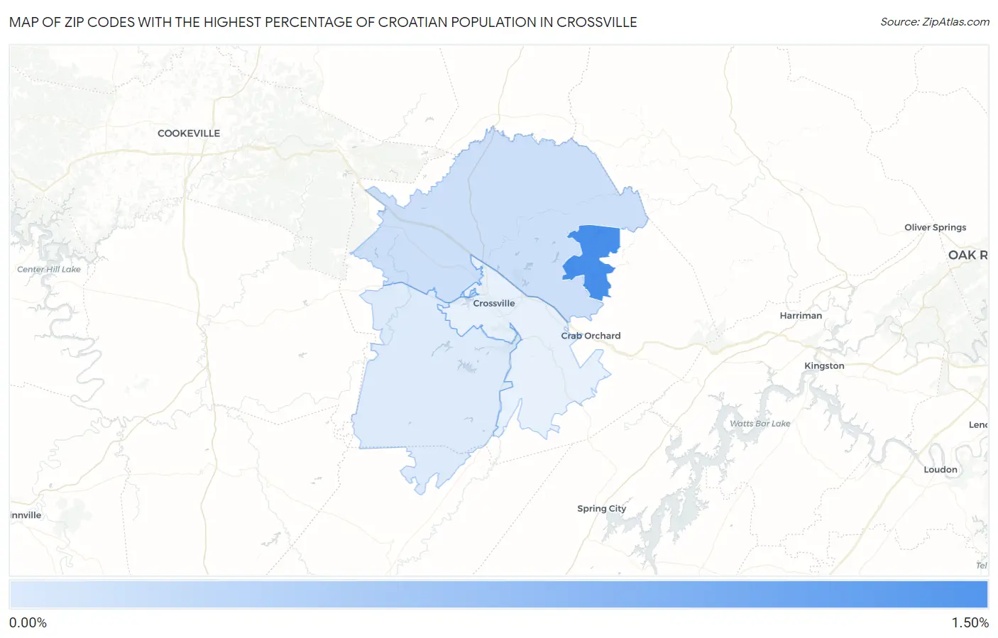 Zip Codes with the Highest Percentage of Croatian Population in Crossville Map