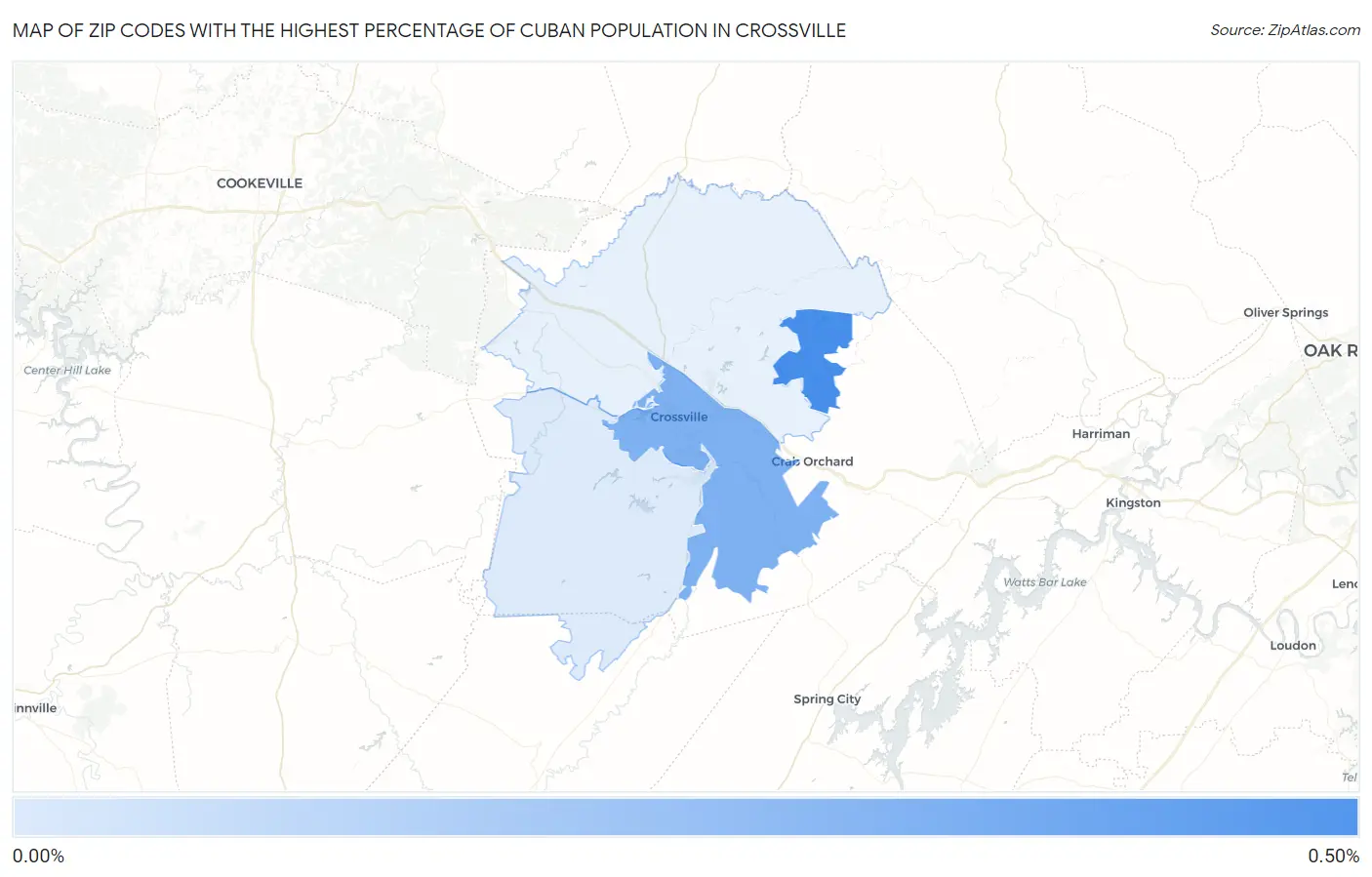 Zip Codes with the Highest Percentage of Cuban Population in Crossville Map