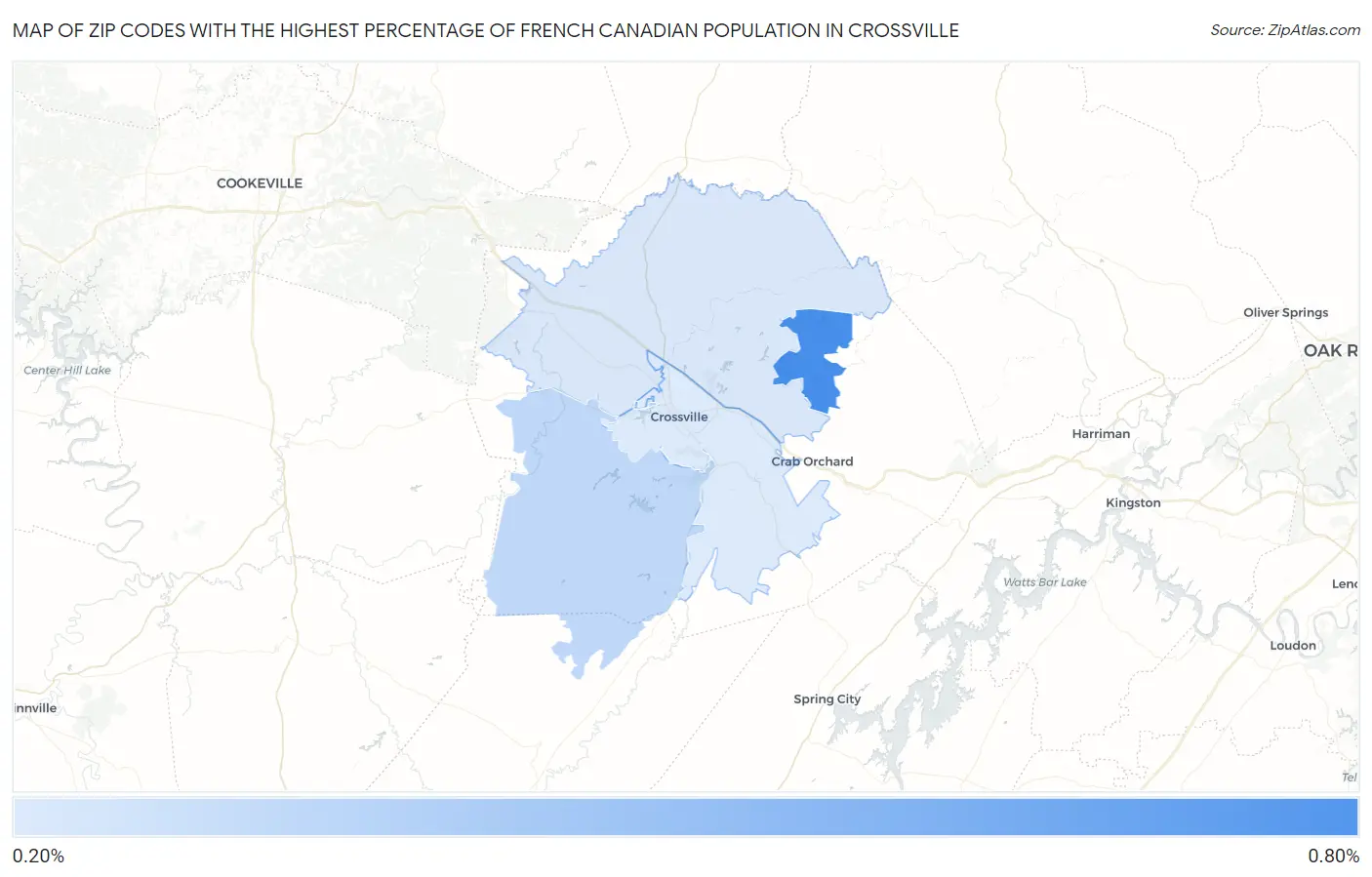 Zip Codes with the Highest Percentage of French Canadian Population in Crossville Map