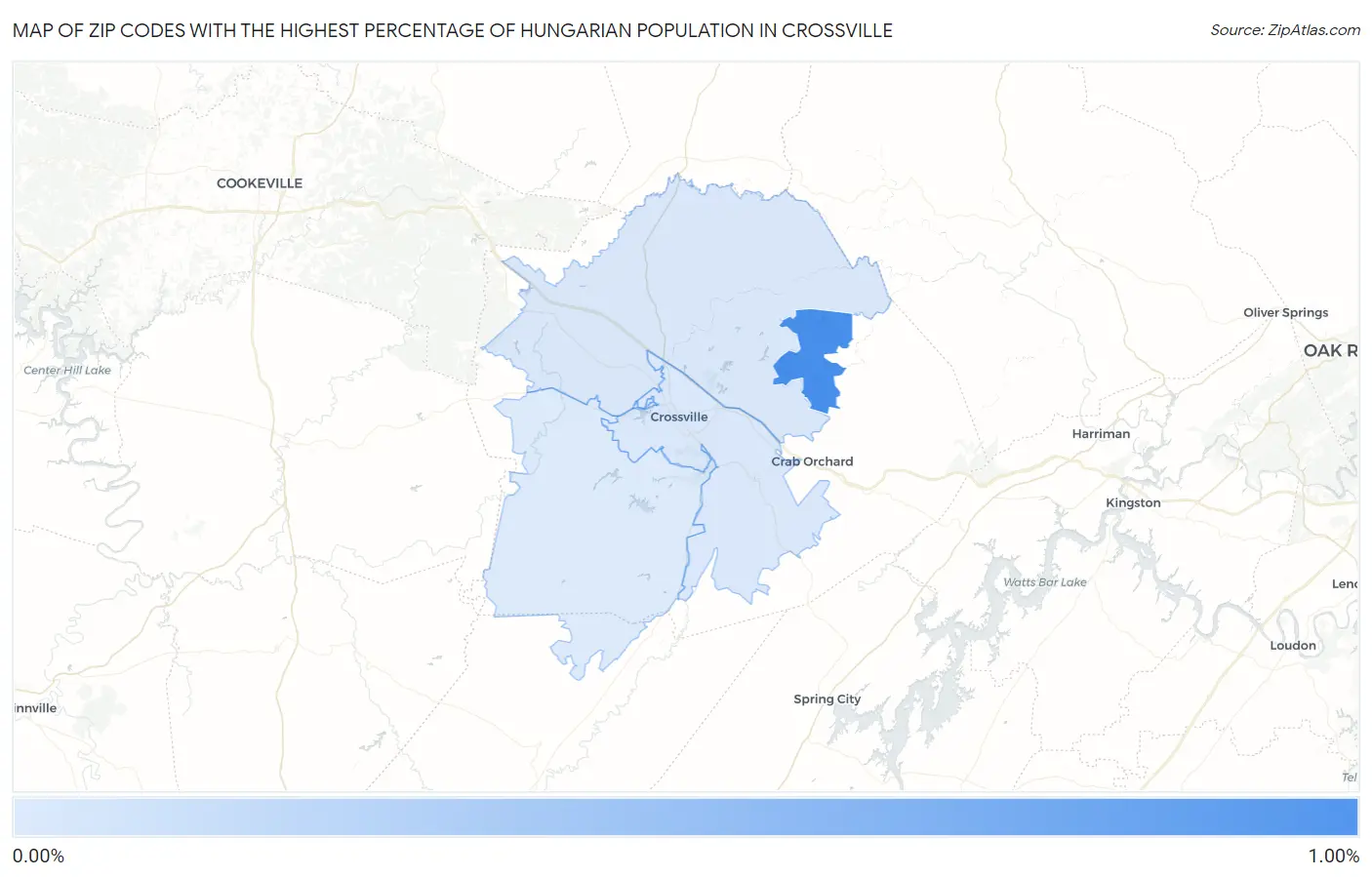 Zip Codes with the Highest Percentage of Hungarian Population in Crossville Map
