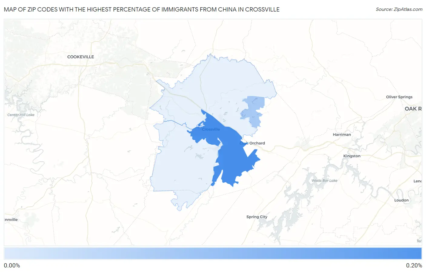 Zip Codes with the Highest Percentage of Immigrants from China in Crossville Map