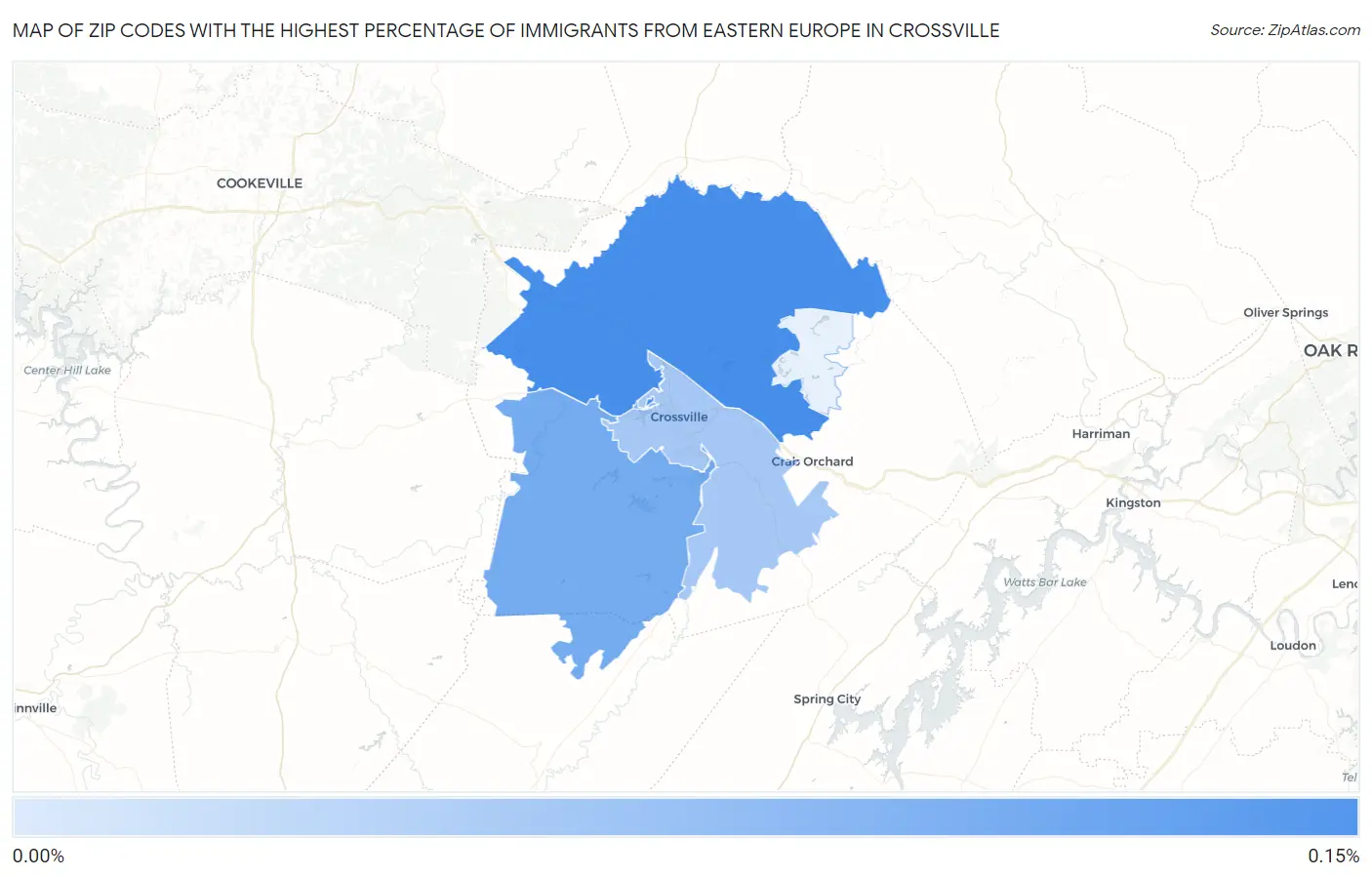 Zip Codes with the Highest Percentage of Immigrants from Eastern Europe in Crossville Map