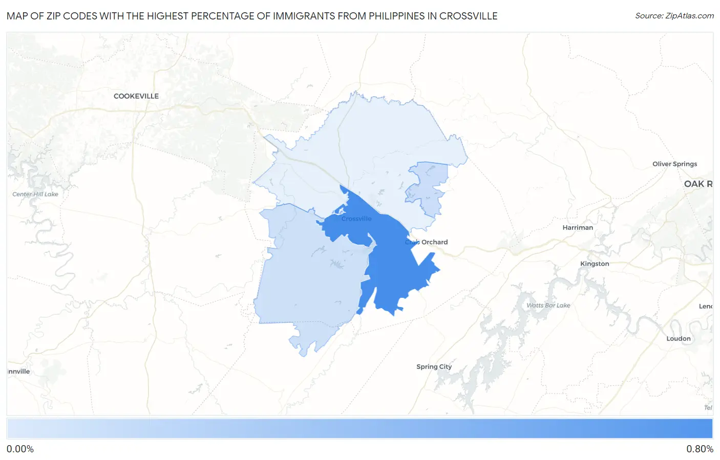 Zip Codes with the Highest Percentage of Immigrants from Philippines in Crossville Map