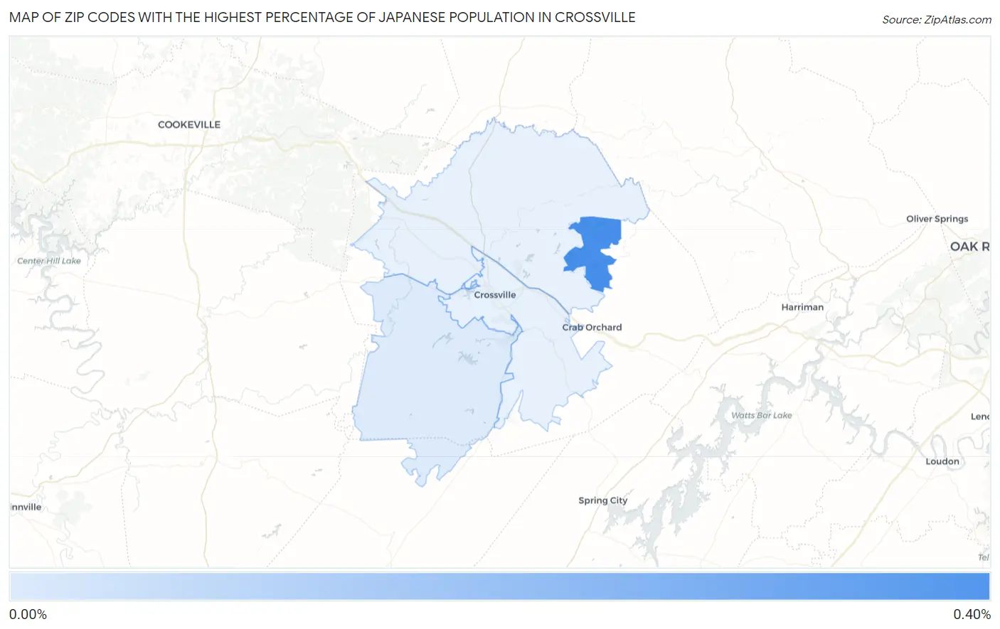 Zip Codes with the Highest Percentage of Japanese Population in Crossville Map