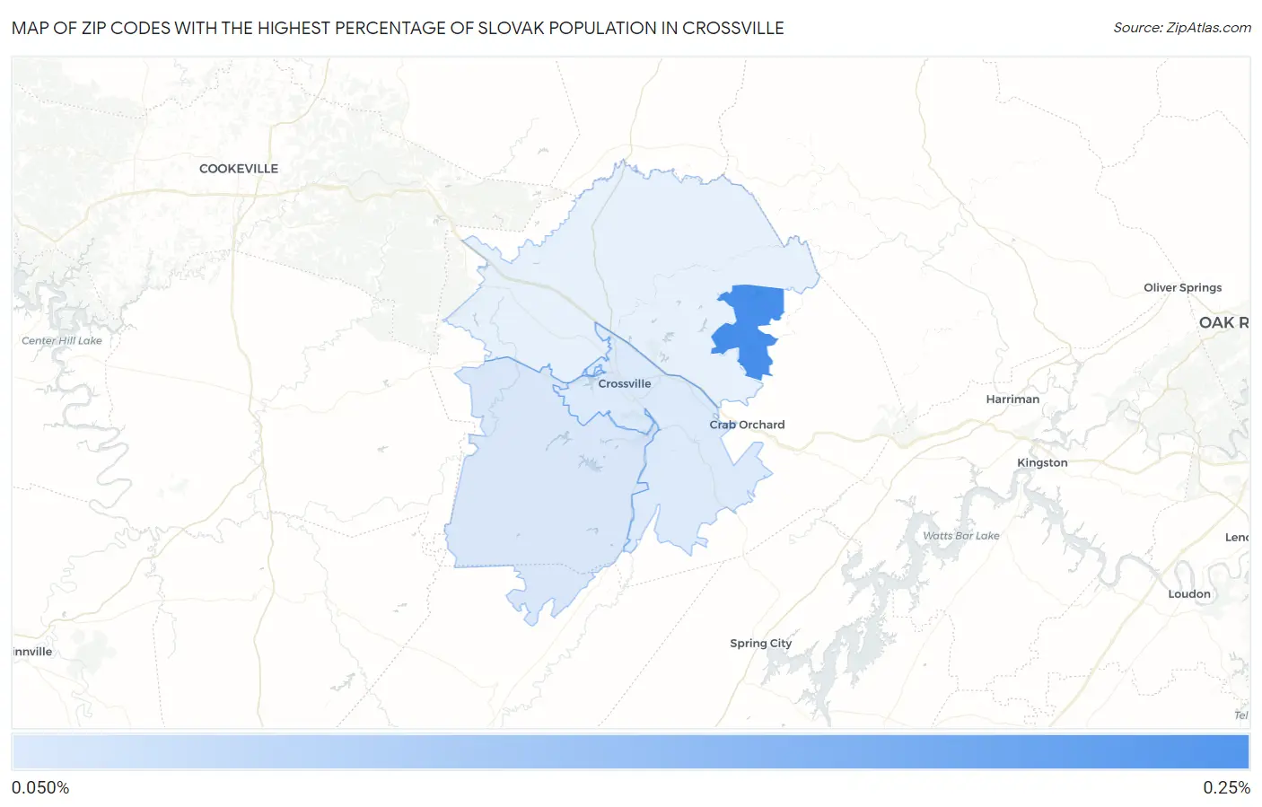 Zip Codes with the Highest Percentage of Slovak Population in Crossville Map