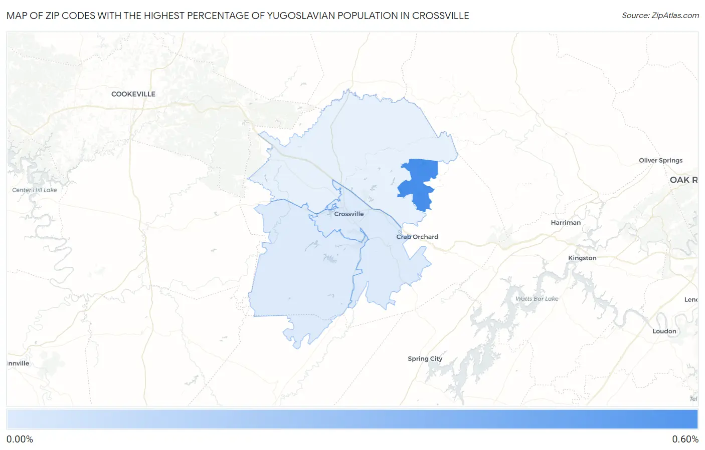 Zip Codes with the Highest Percentage of Yugoslavian Population in Crossville Map