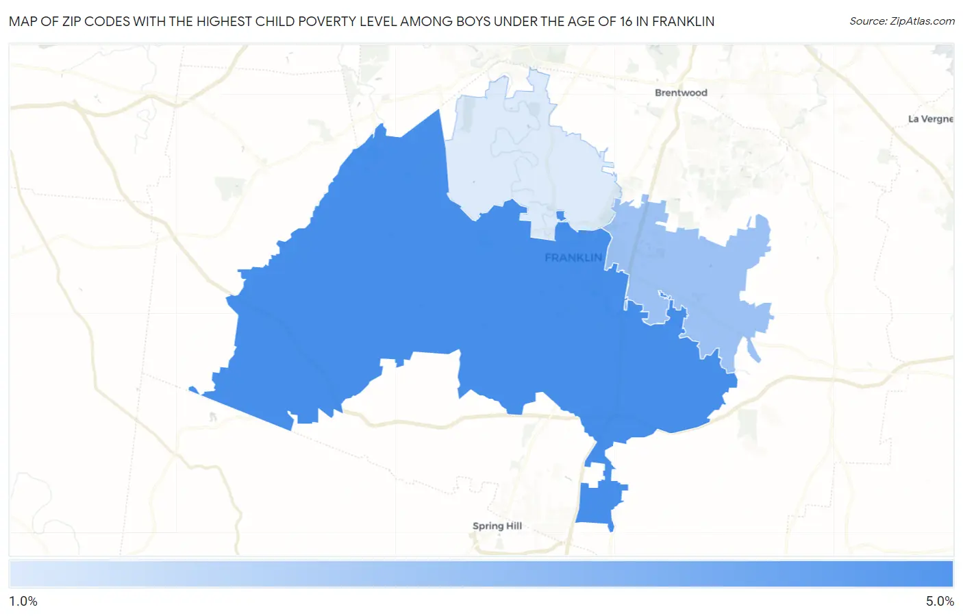 Zip Codes with the Highest Child Poverty Level Among Boys Under the Age of 16 in Franklin Map