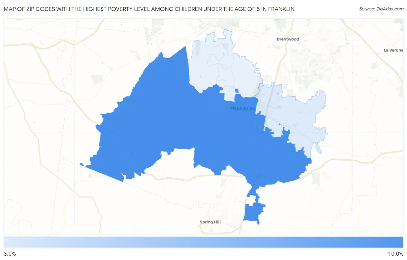 Zip Codes with the Highest Poverty Level Among Children Under the Age of 5 in Franklin Map