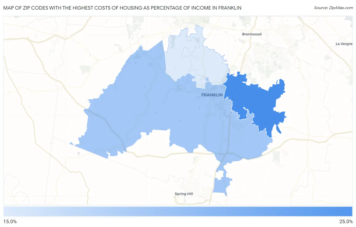 Zip Codes with the Highest Costs of Housing as Percentage of Income in Franklin Map