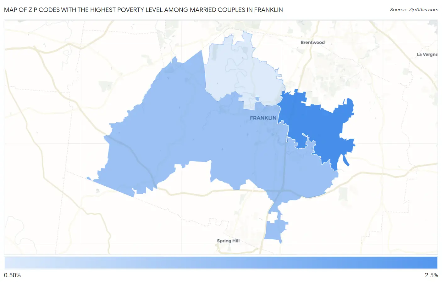 Zip Codes with the Highest Poverty Level Among Married Couples in Franklin Map
