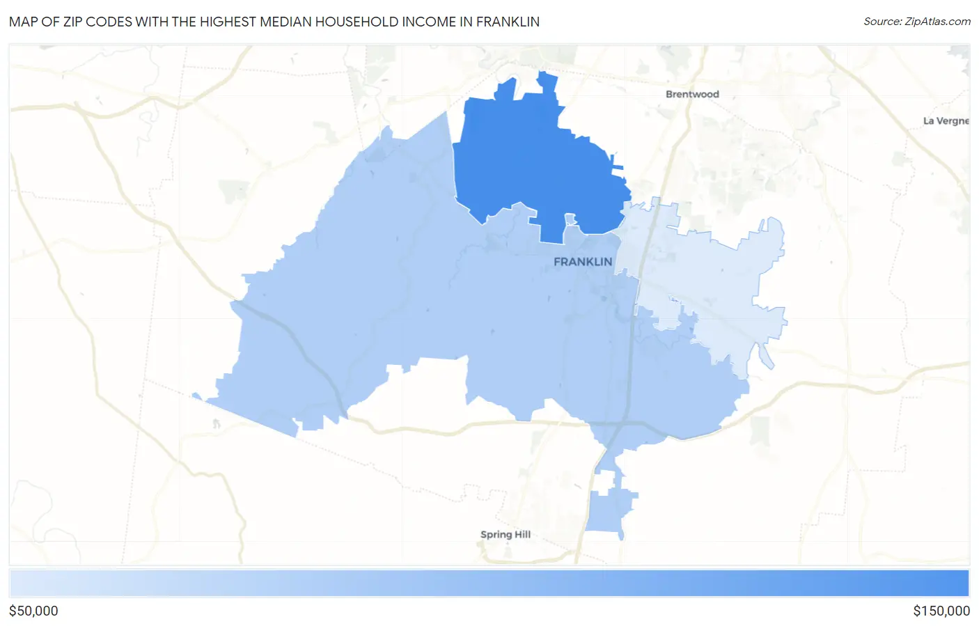 Zip Codes with the Highest Median Household Income in Franklin Map