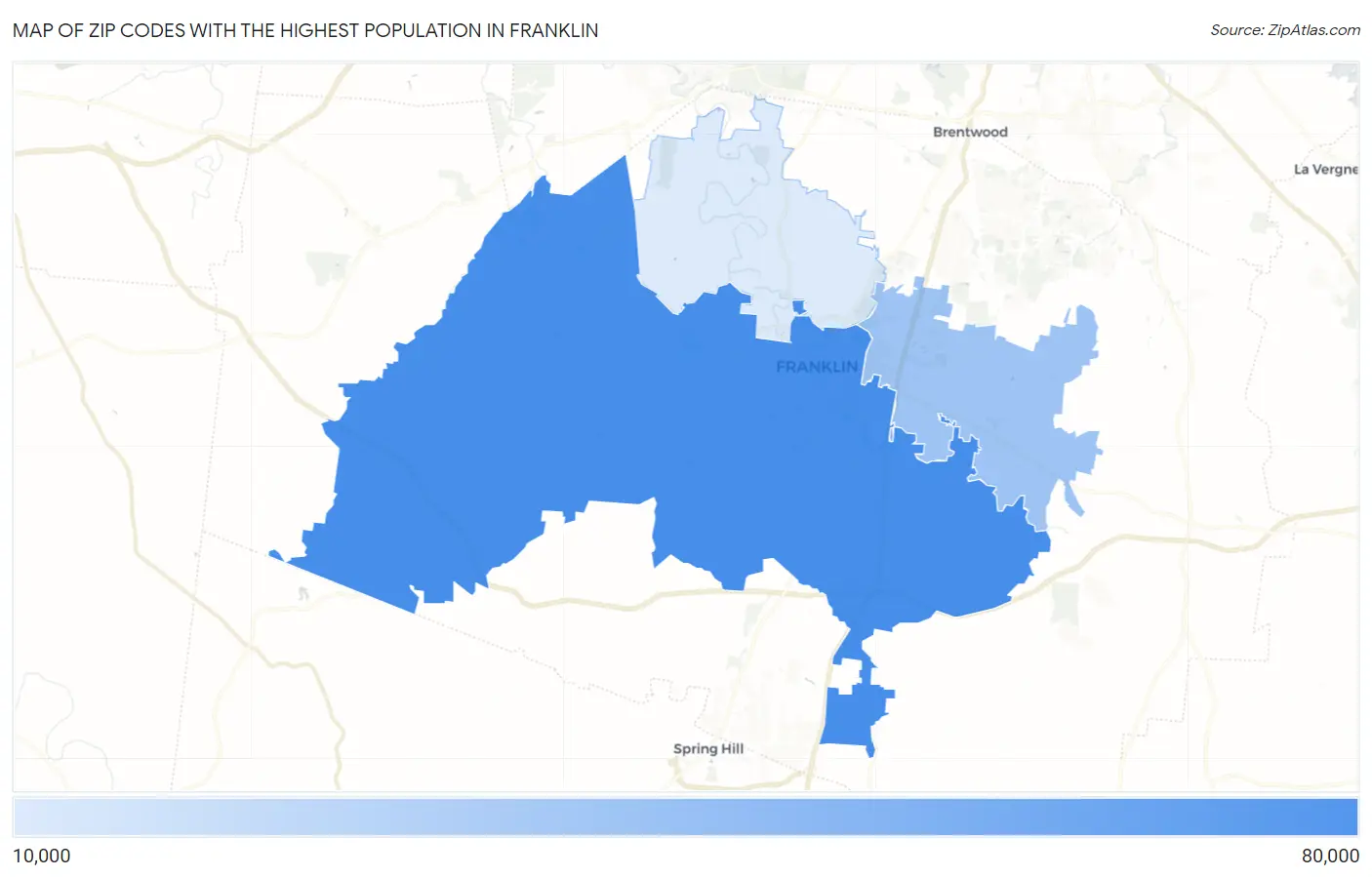 Zip Codes with the Highest Population in Franklin Map
