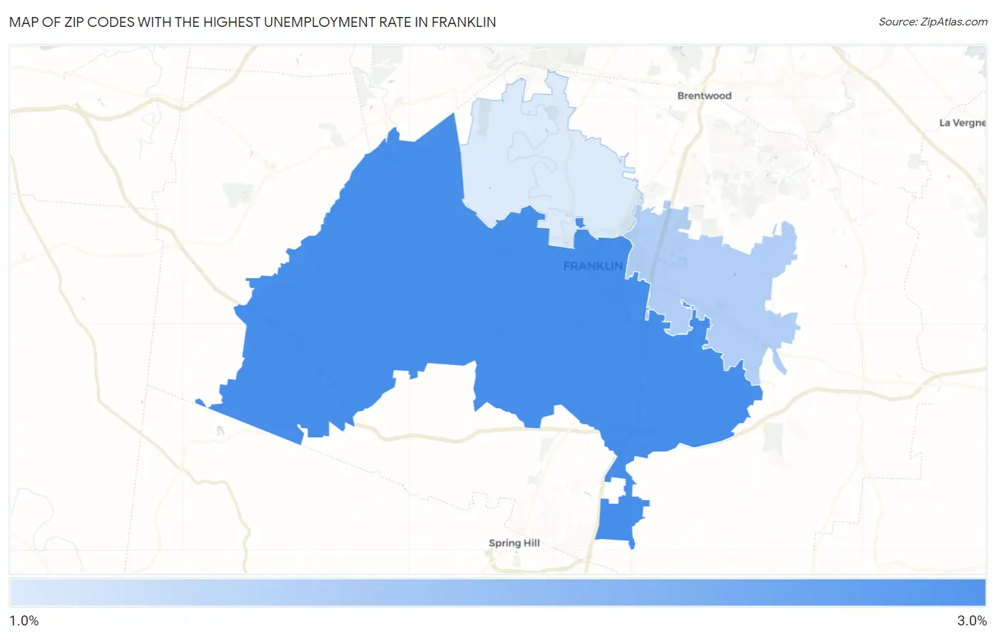 Zip Codes with the Highest Unemployment Rate in Franklin Map