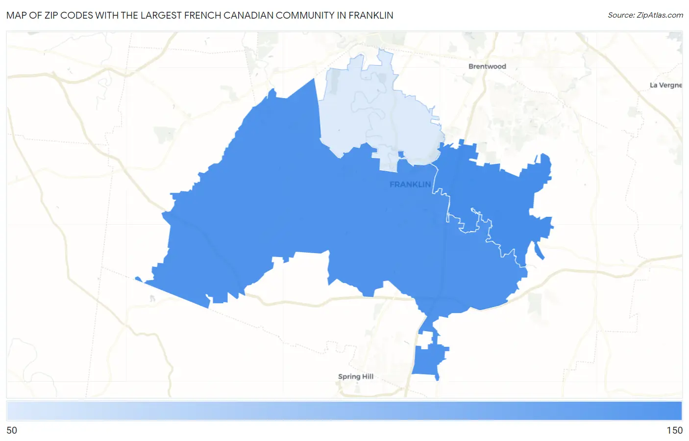Zip Codes with the Largest French Canadian Community in Franklin Map