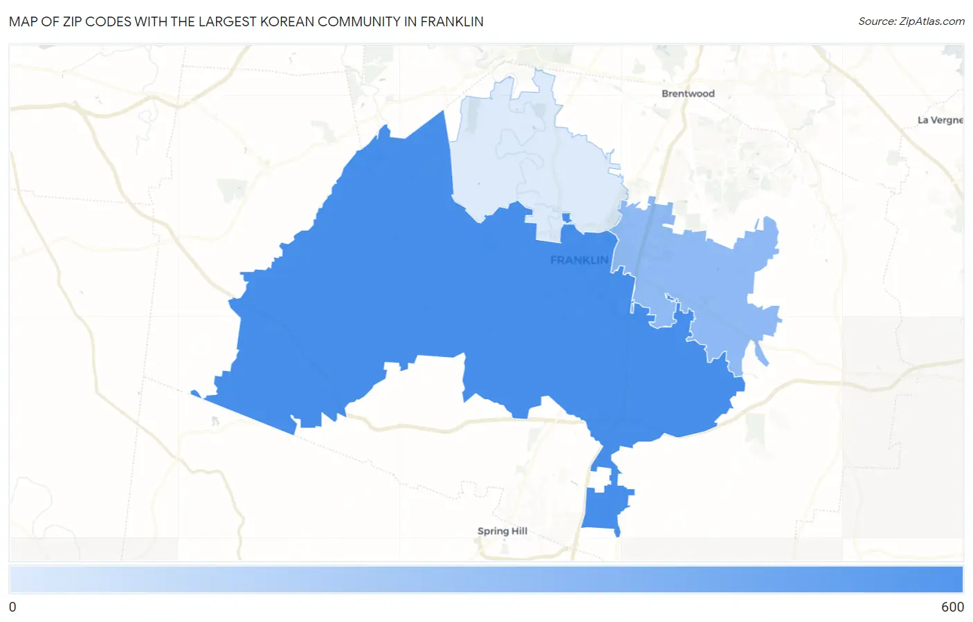 Zip Codes with the Largest Korean Community in Franklin Map