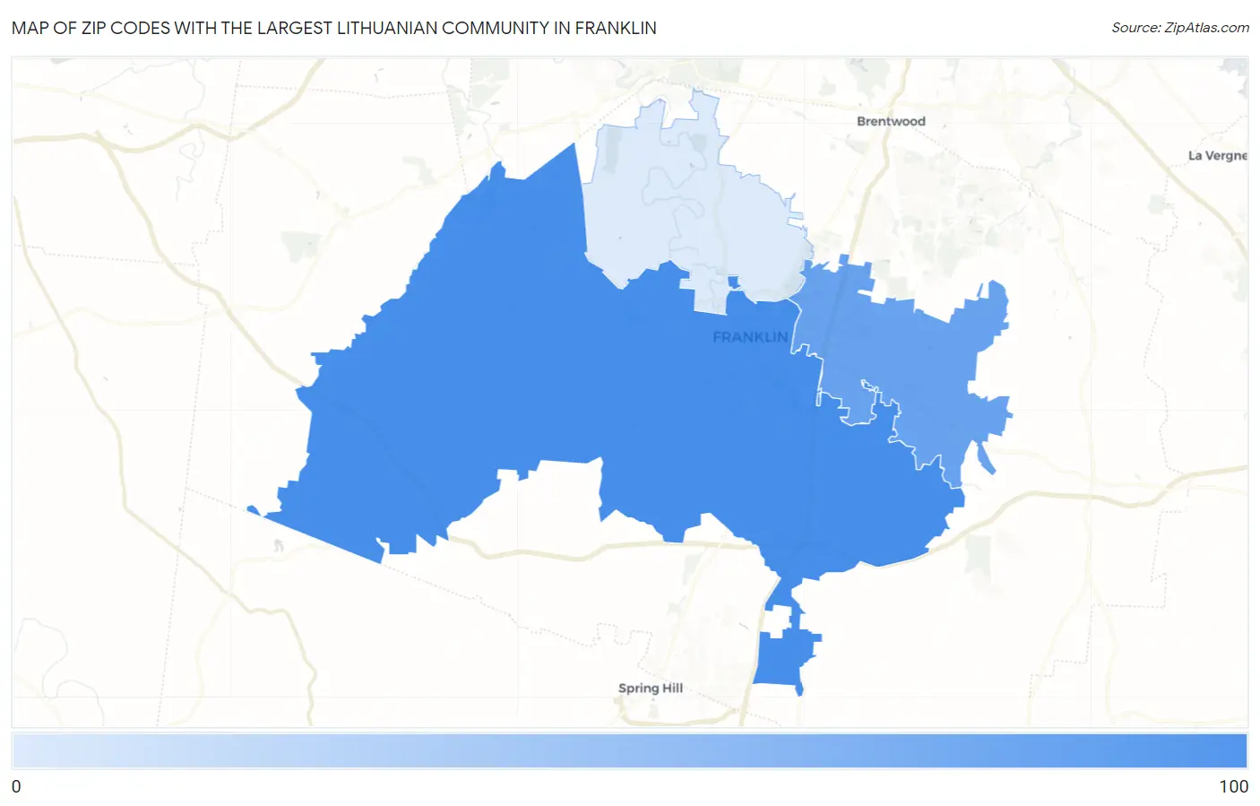 Zip Codes with the Largest Lithuanian Community in Franklin Map
