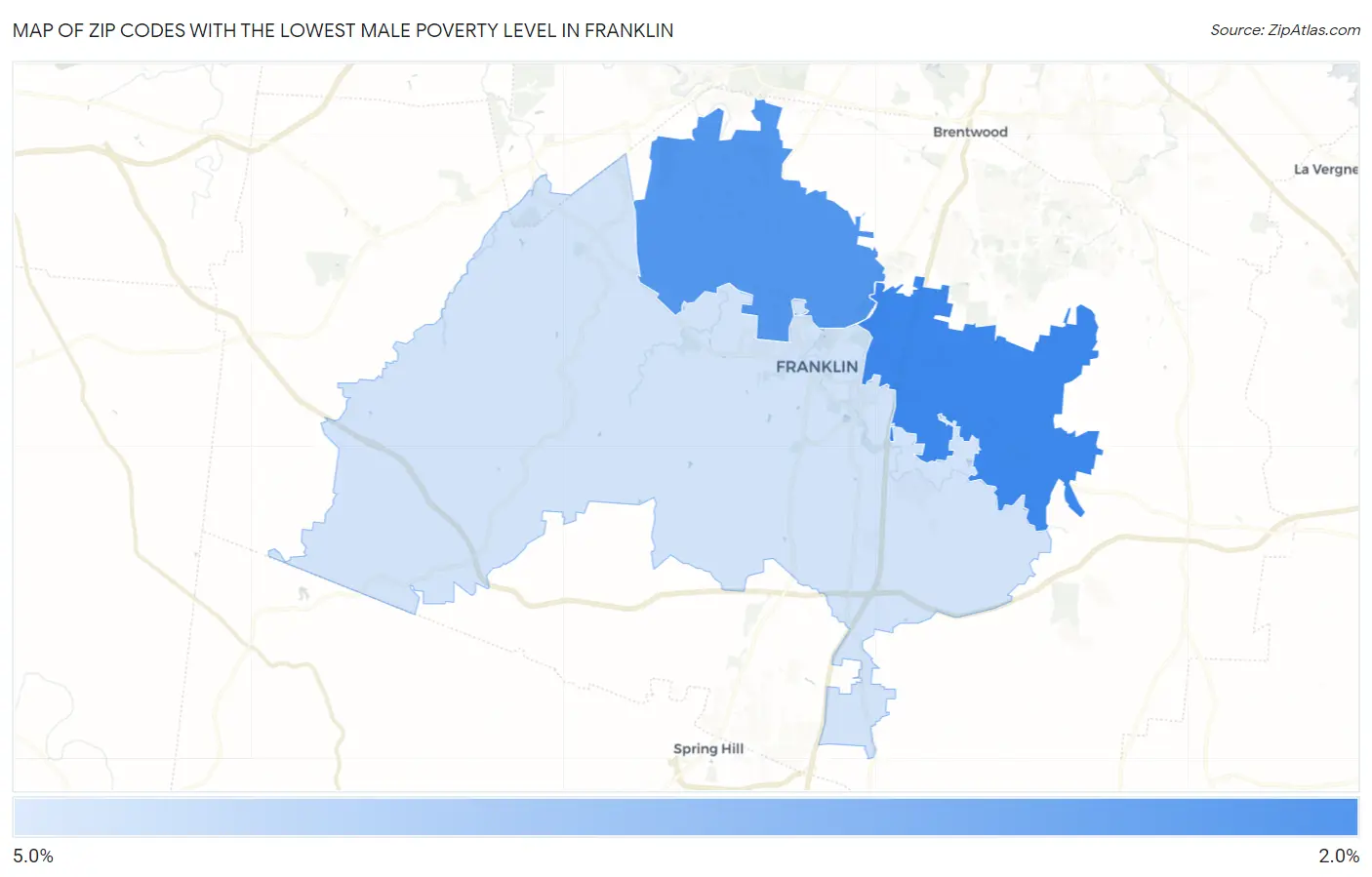Zip Codes with the Lowest Male Poverty Level in Franklin Map