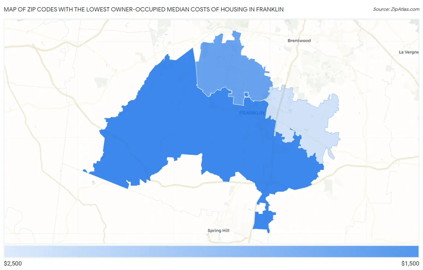 Zip Codes with the Lowest Owner-Occupied Median Costs of Housing in Franklin Map