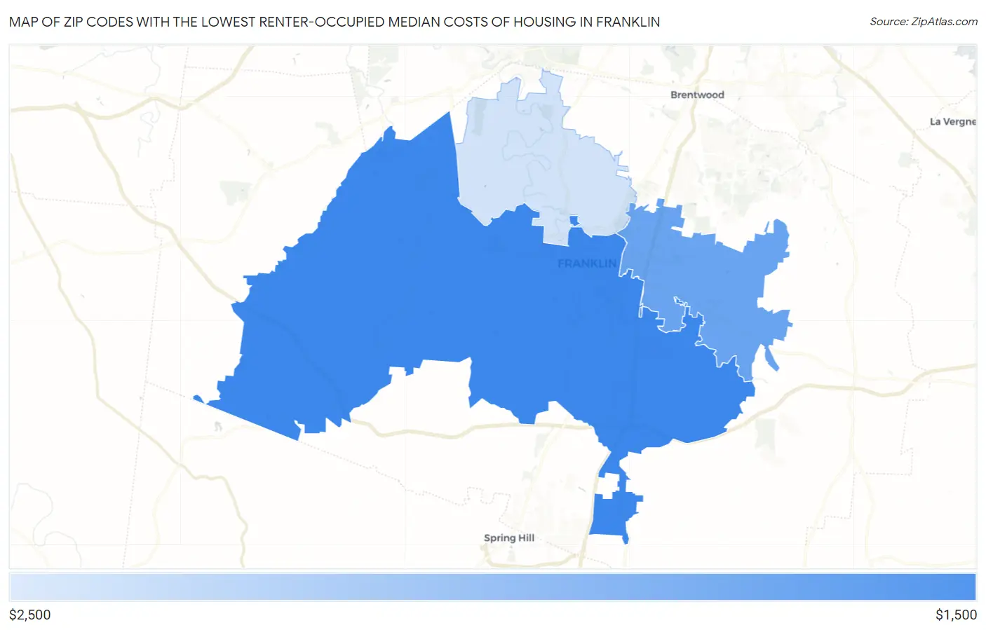 Zip Codes with the Lowest Renter-Occupied Median Costs of Housing in Franklin Map