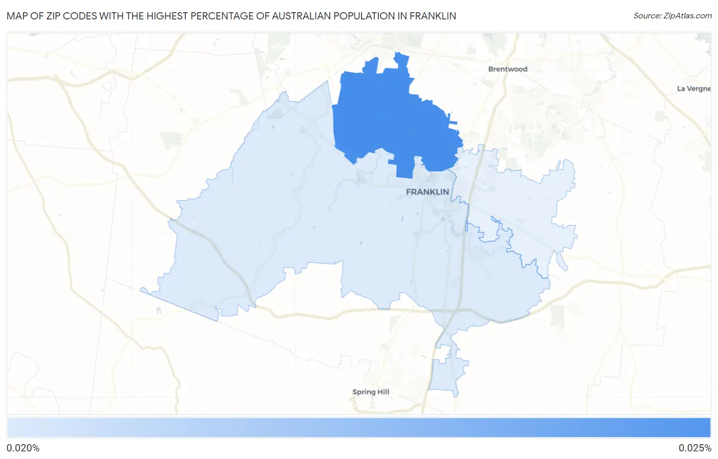 Zip Codes with the Highest Percentage of Australian Population in Franklin Map