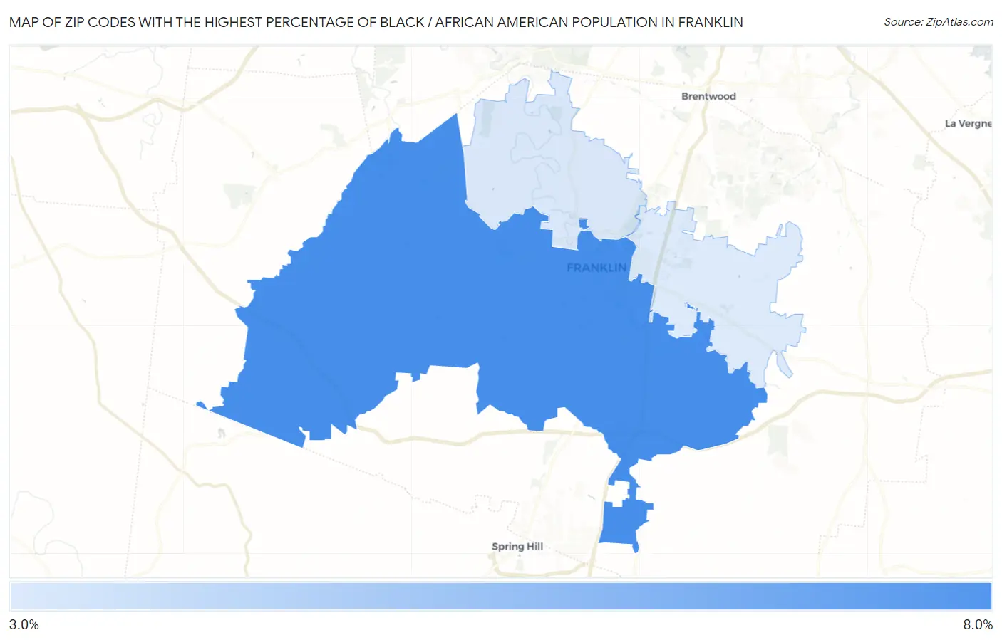 Zip Codes with the Highest Percentage of Black / African American Population in Franklin Map