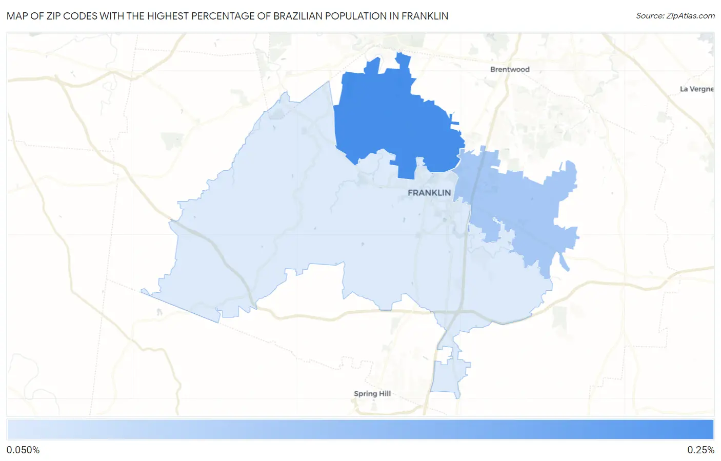 Zip Codes with the Highest Percentage of Brazilian Population in Franklin Map