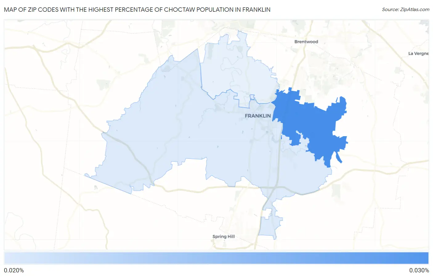 Zip Codes with the Highest Percentage of Choctaw Population in Franklin Map