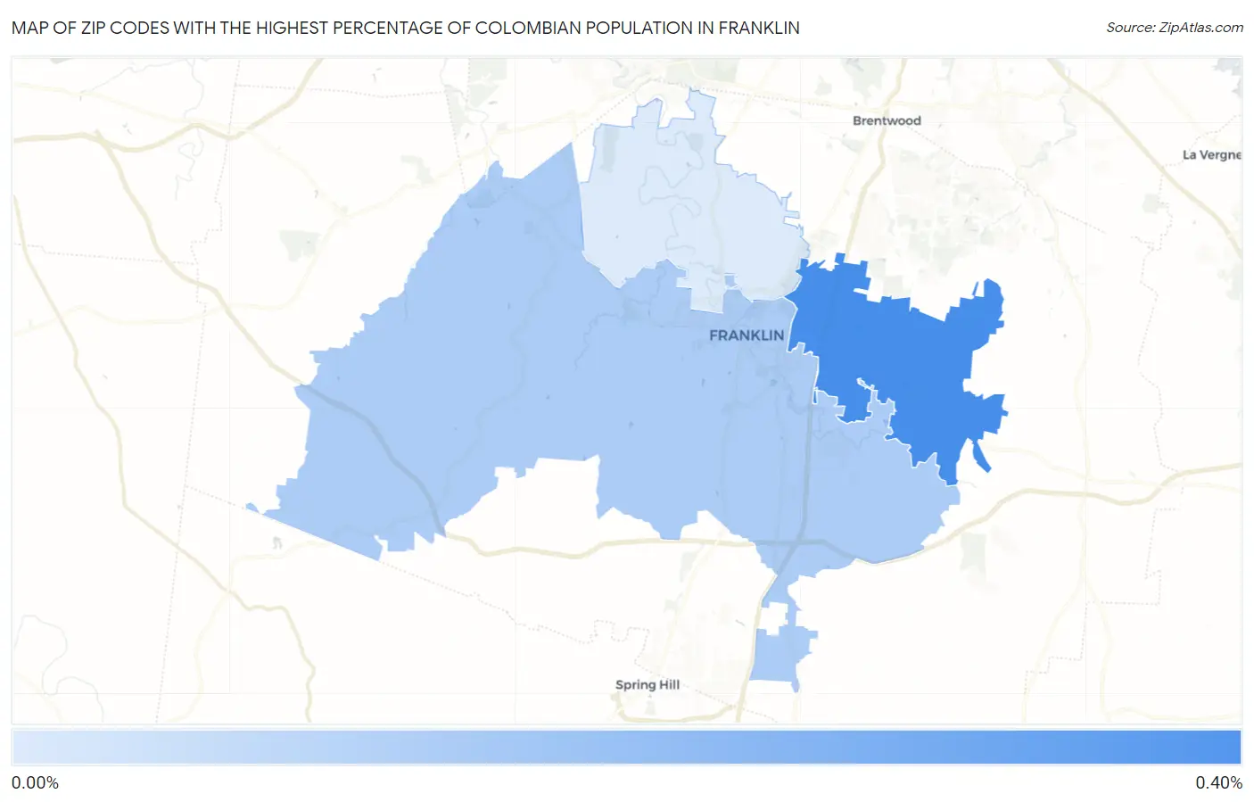 Zip Codes with the Highest Percentage of Colombian Population in Franklin Map