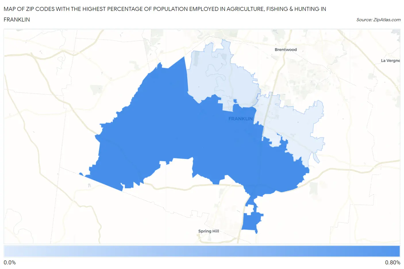 Zip Codes with the Highest Percentage of Population Employed in Agriculture, Fishing & Hunting in Franklin Map