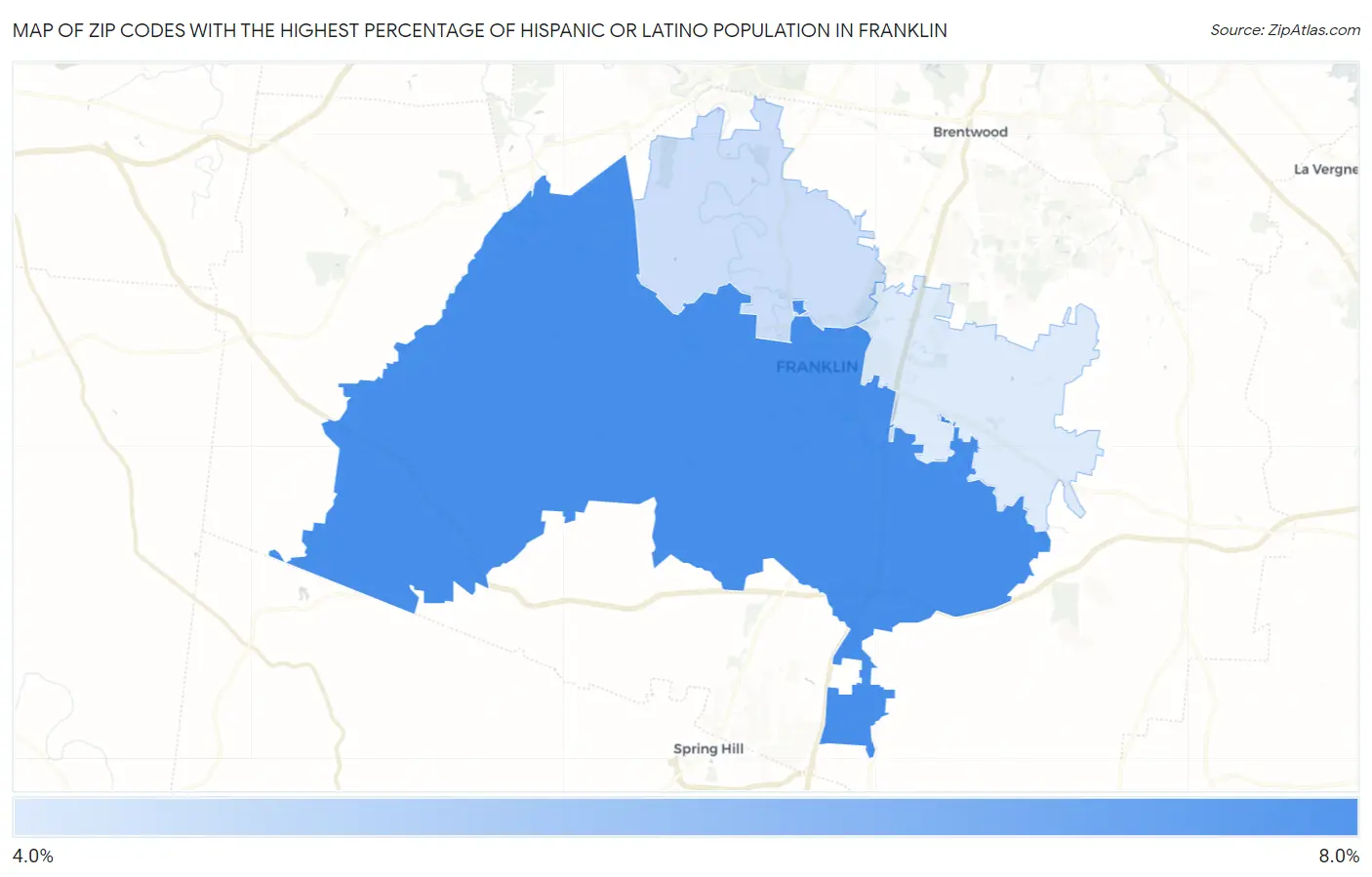 Zip Codes with the Highest Percentage of Hispanic or Latino Population in Franklin Map