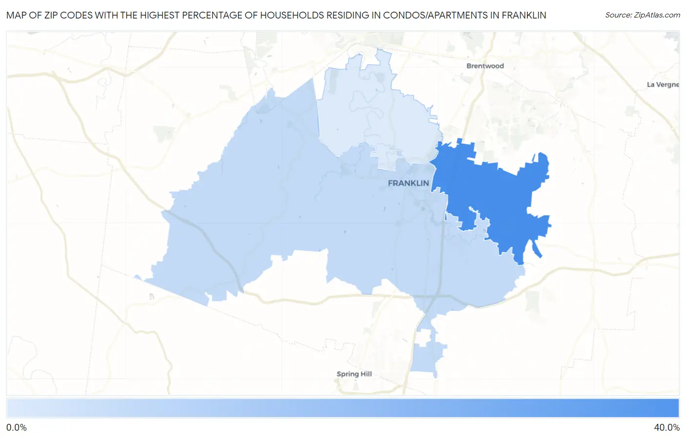Zip Codes with the Highest Percentage of Households Residing in Condos/Apartments in Franklin Map