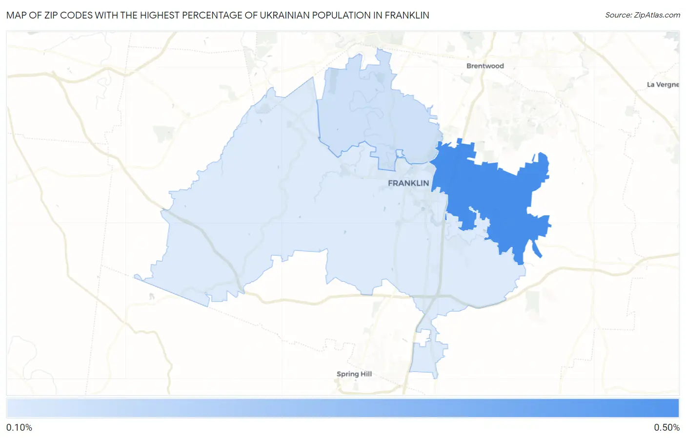 Zip Codes with the Highest Percentage of Ukrainian Population in Franklin Map