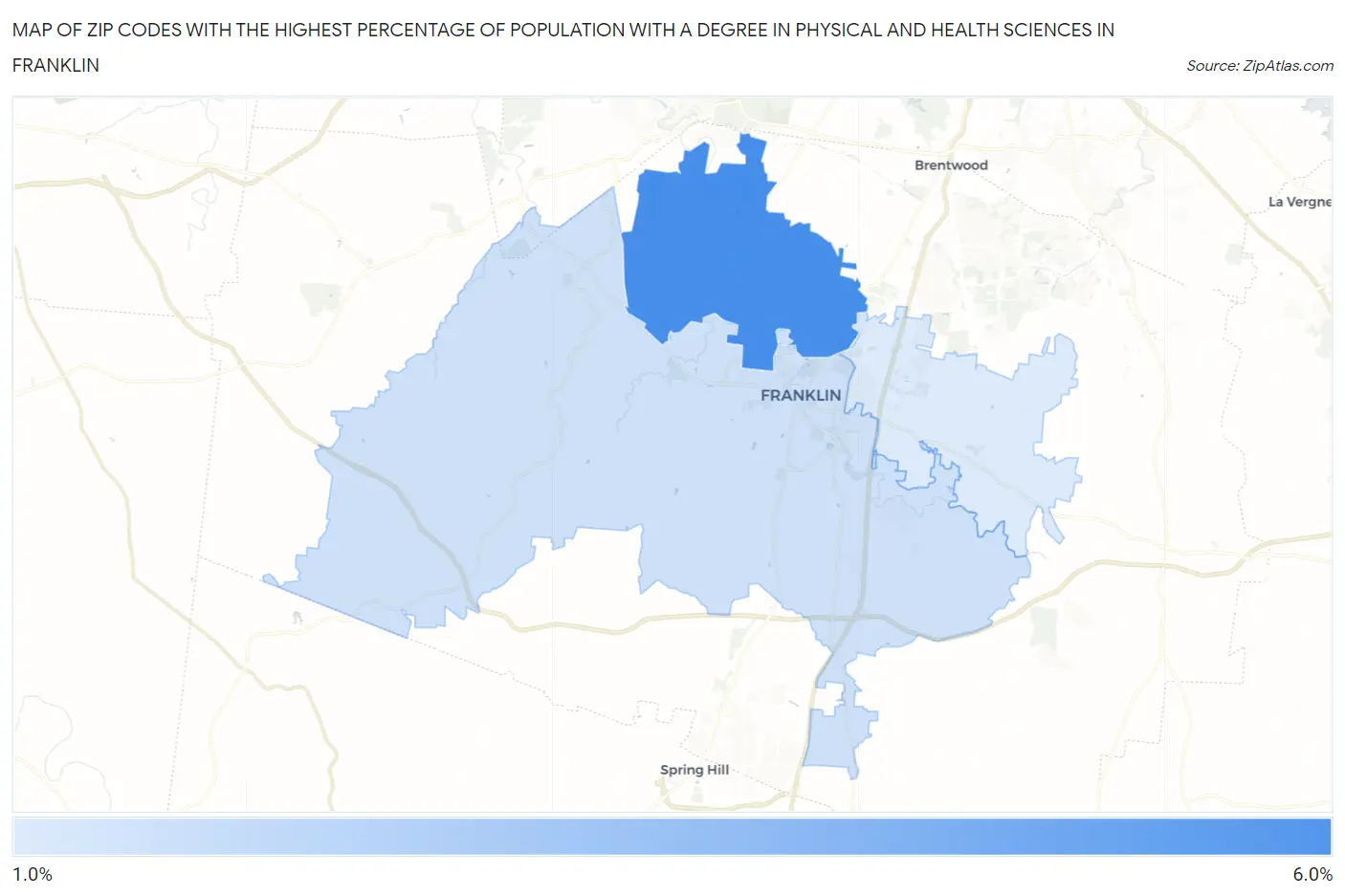 Zip Codes with the Highest Percentage of Population with a Degree in Physical and Health Sciences in Franklin Map