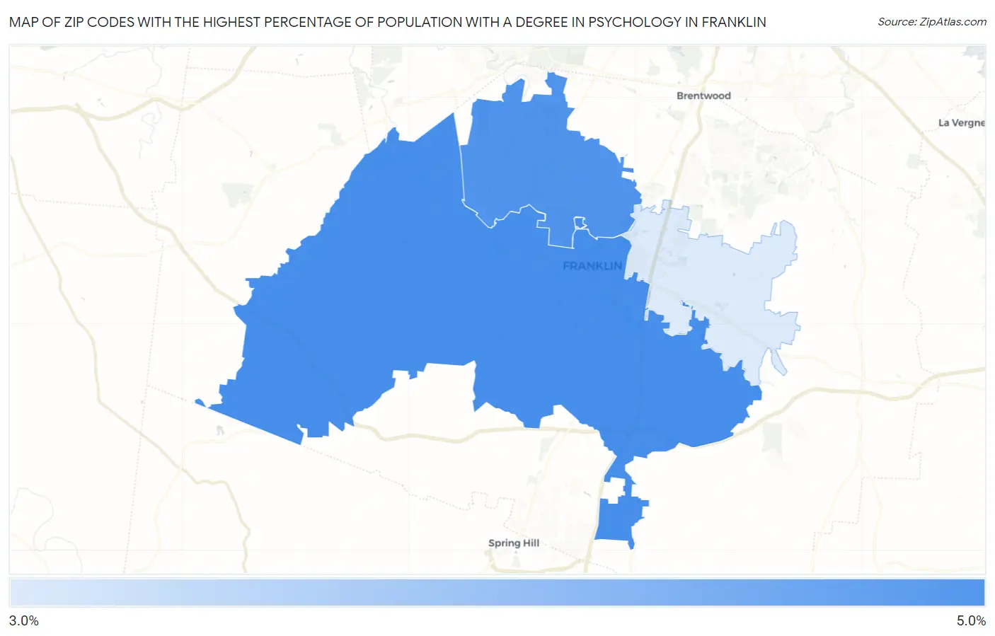 Zip Codes with the Highest Percentage of Population with a Degree in Psychology in Franklin Map