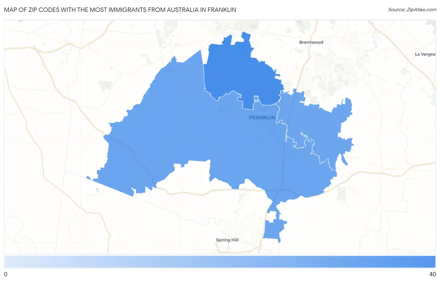 Zip Codes with the Most Immigrants from Australia in Franklin Map