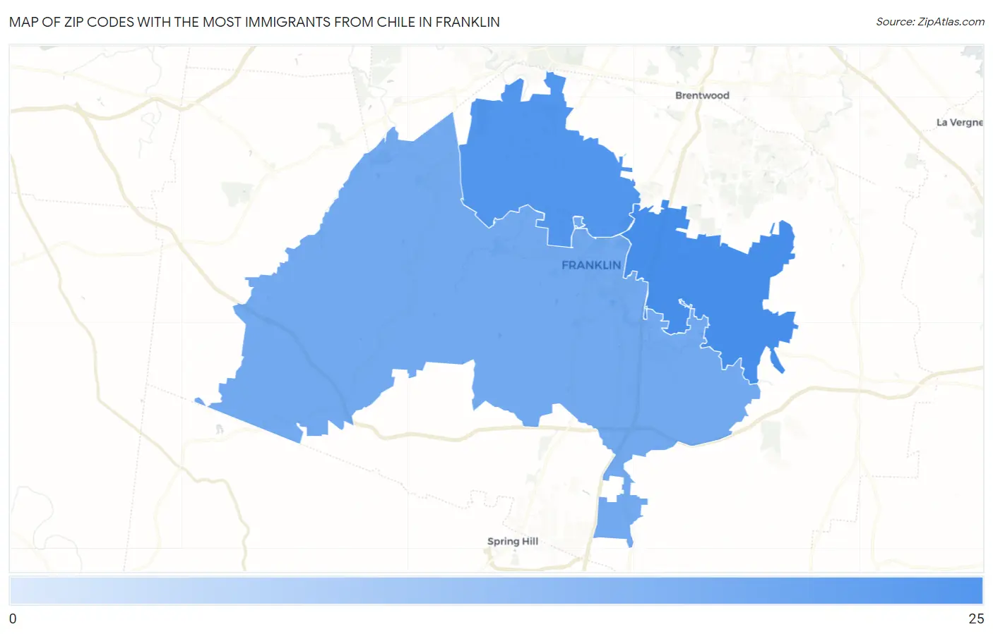Zip Codes with the Most Immigrants from Chile in Franklin Map