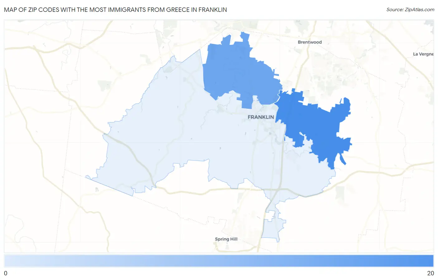 Zip Codes with the Most Immigrants from Greece in Franklin Map