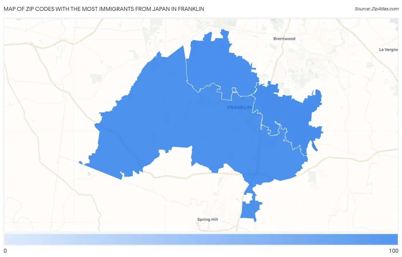 Zip Codes with the Most Immigrants from Japan in Franklin Map