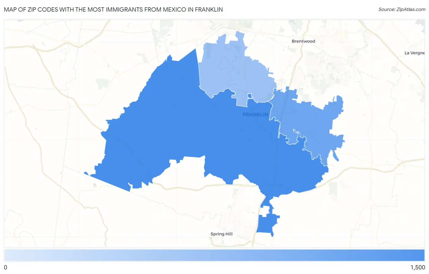 Zip Codes with the Most Immigrants from Mexico in Franklin Map