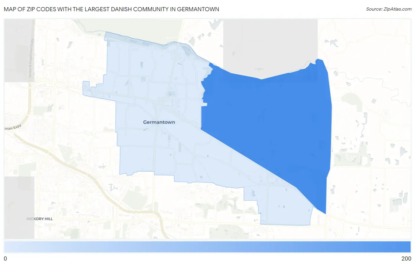 Zip Codes with the Largest Danish Community in Germantown Map