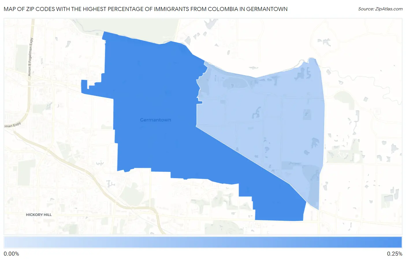 Zip Codes with the Highest Percentage of Immigrants from Colombia in Germantown Map