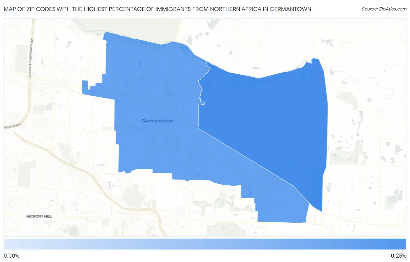 Zip Codes with the Highest Percentage of Immigrants from Northern Africa in Germantown Map