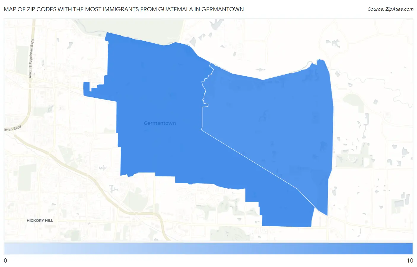 Zip Codes with the Most Immigrants from Guatemala in Germantown Map