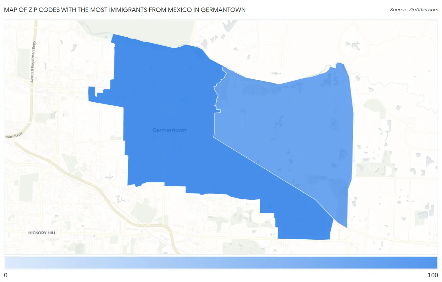 Zip Codes with the Most Immigrants from Mexico in Germantown Map