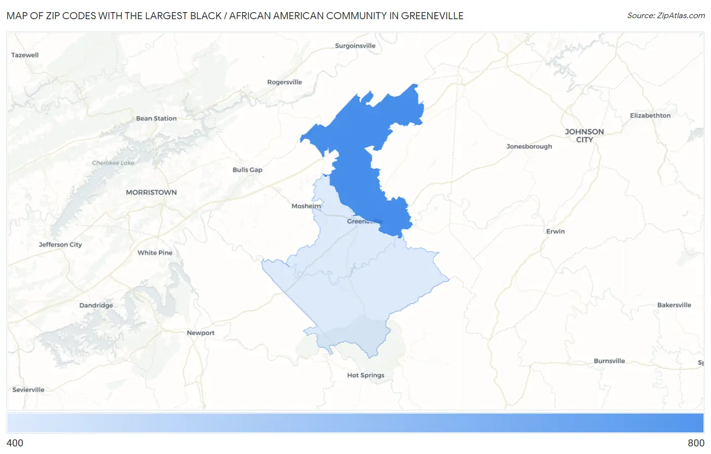 Zip Codes with the Largest Black / African American Community in Greeneville Map